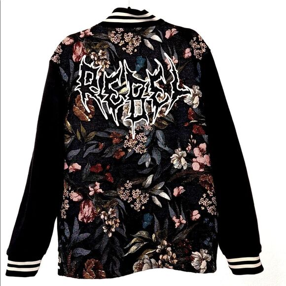 Rebel Vengeance Black and Floral Varsity Jacket - Picture 1 of 6